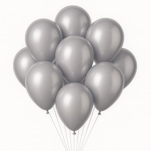 Ballons Nacrés de Luxe, 30 cm, Lot de 10, 13 Coloris Disponibles, Latex Biodégradable, Gonflables à l'Hélium (Gris Argenté)