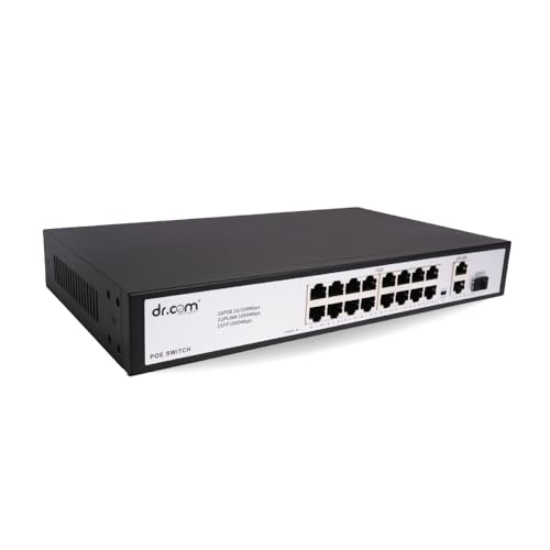 Image of dr.com 19 Port PoE Switch with 16 10 /100 PoE Ports 2 Gigabit 10 /100 /1000 Uplink Ports and 1 SFP Slot 250W Power IEEE 802.3af /at Network Switch for CCTV IP Camera Plug and Play