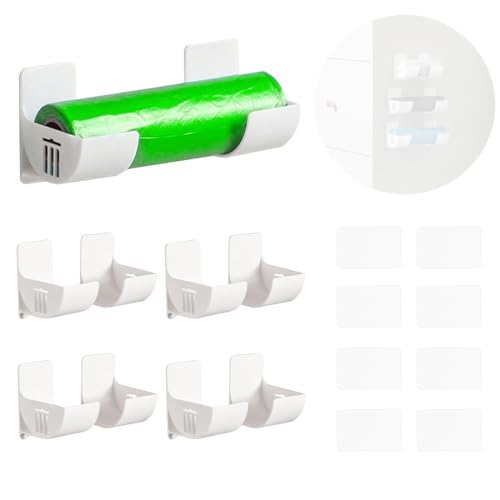 Film Alimentaire Support Rangement Porte,4 Paires Support de Sac Poubelle,Support Mural pour Sac Poubelle,Boîte de Film de Conservation Murale,pour Cuisine,Garde-Manger,Garage,Salle de Bain