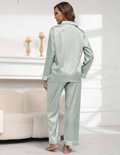 Image of UMBY Silk Satin Pajamas for Women Set 2 Piece Silk Pjs Long Sleeve Top Cozy Sleepwear Silky Pajamas