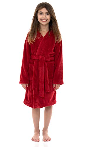 Towelselections Girls Robe, Kids Plush Kimono Soft Fleece Bathrobe Size 10 Rococco Red #TOP2