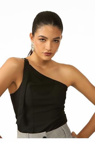 Amazon.com: Viscose Black One-Shoulder Belted Asymmetric Fitted