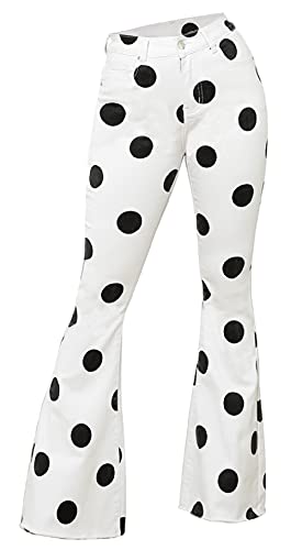 CHARTOU Women's Retro High Rise Polka Slim Fit Dot Bell Bottom Denim Jeans4