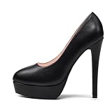 Elisabet Tang Women's 5.5 inch Stilettos Peep Toe/Closed Toe Platform High Heels Pumps Round Toe Shoes Slip On for Dress Wedding Party Prom Black Matte