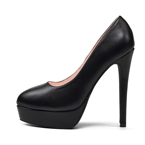 Image of Elisabet Tang Women's Platform High Heels Pumps Shoes Peep Toe 5.5 inch Stilettos Slip On for Dress Wedding Party Prom