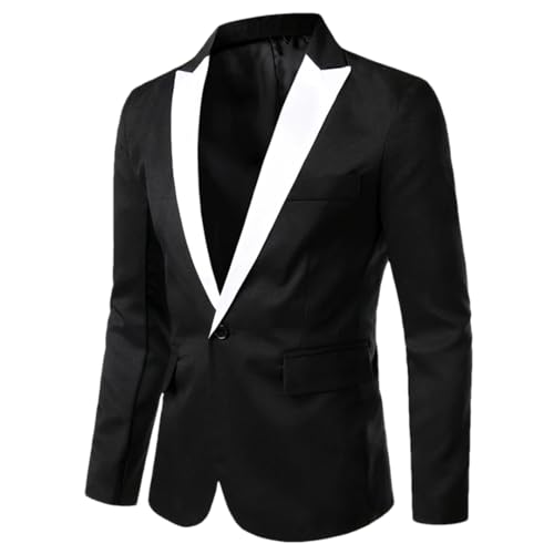 Men's Single Button Slim Fit Party Wedding Casual Black and White Solid Color Blazer