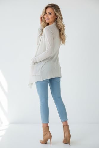 Image of ToBeInStyle Womens Open Front Long Sleeve Lightweight Asymmetrical Draped Cardigan with Side Pockets