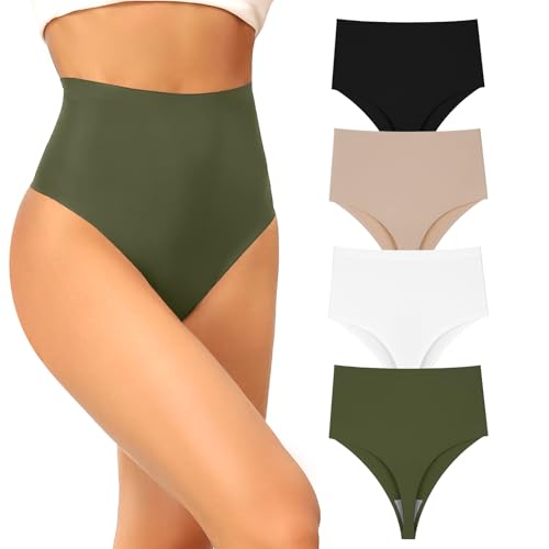 FallSweet Ultra High Waisted Thong No Show Underwear for Women High Rise Panty Pack