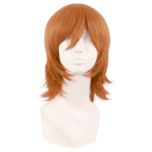 MapofBeauty 14 Inch/35 cm Short Cosplay Wolf Tail Synthetic Side Bangs Party Wig (Golden Orange)