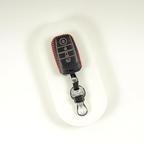 Image of Leather Car Smart Remote Key Cover Case for Kia Seltos, Sonet, Carens (Black)