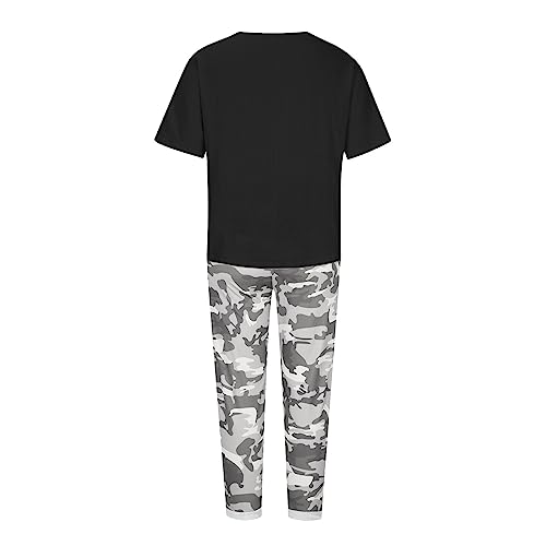 Conjunto de lino para mujer, trajes de dos piezas, camisetas de media manga y cómodos pantalones de pierna ancha de camuflaje con bolsillo, trajes de vacaciones de verano, conjuntos de descanso, Negro