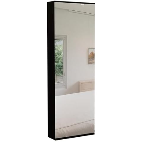 Tuhome Black Wengue Modern Engineered Wood LETO Mounted Shoe Rack with Mirror Cover