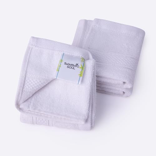 Image of Bamboo Soul Bamboo Face Towel | Ultra Absorbent & Super Soft | 30 x 30 cm - 550 GSM | Pack of 3 (White)