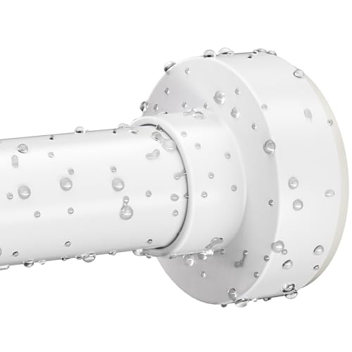 Image of White Shower Curtain Rod 34-82 Inches(2.8-6.8ft) Adjustable Shower Rod No Drilling Non-slip Never Rust Shower Tension Rod for Bathroom Bedroom Windows Outdoor Garden