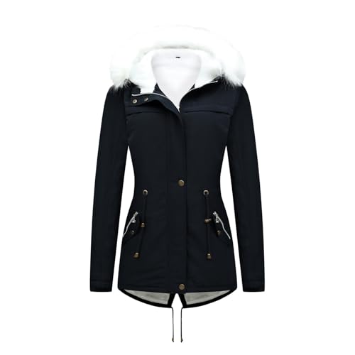 Generisch Übergroßer Langer Wintermante mit Fleecefutter Kunstpelz für Damen Extra Weite Warme Jacke in Oversize Bequeme Lange Oberbekleidung für Kalte Tage (Navy, XL)