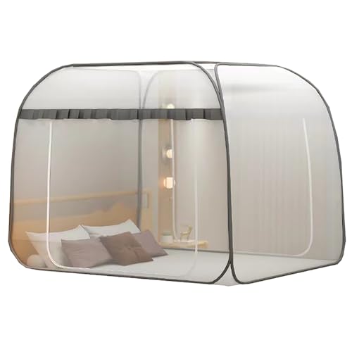 Moustiquaire lit 200x220 cm grise pliable et escamotable