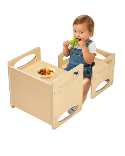 VEVOR Montessori Weaning Table and Chair Set, Wooden Toddler Table and Chair Set for Aged 1-5, Adjustable Height Kids Montessori Chair and Activity Table, Ideal for Reading, Eating, Playing - Natural