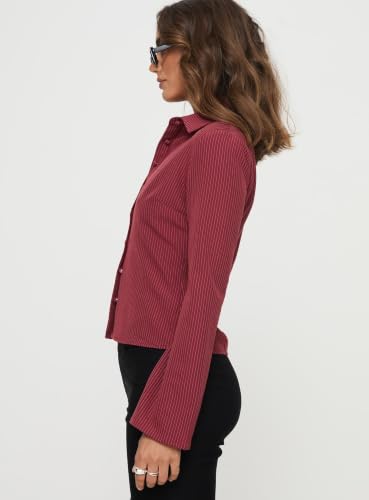 Image of Princess Polly Womens Anni Pinstripe Shirt Blue