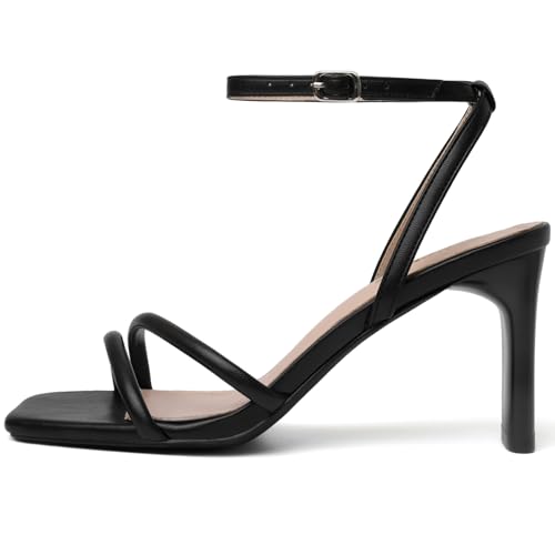 Image of RIBONGZ High Heels for Women Kitten Heeled Sandals with Ankle Strap Round Open Toe Strappy Stiletto Heels Comfort Summer Wedding Party Evening Prom Daily Dressy Shoes