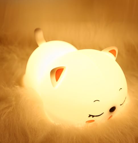 Genérico Luz nocturna infantil,bebe lampara noche,luz quitamiedos para niños recargable,luz tenue para habitacion bebe,lampara bebe noche,gatito con varios tipos de luz recargable
