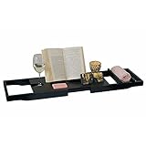 Vivol Badewanne aus Bambus Holz Schwarz mit Seifenschale und Kerzen Halter - Badewannenablage ausziehbar