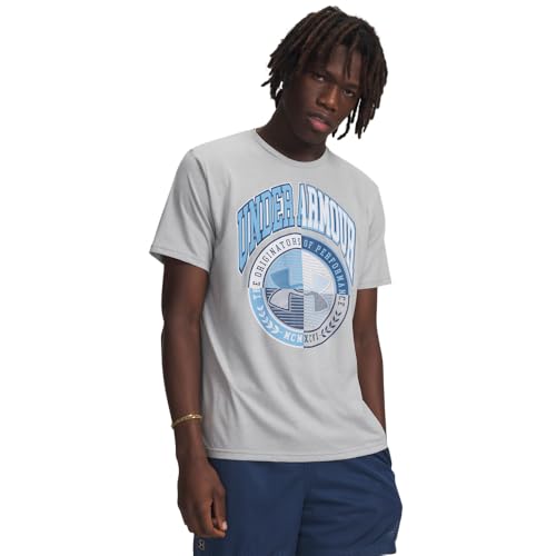 Under Armour Men's Varsity Crest Short Sleeve T Shirt, 011 Gray, LG by Under Armour - Used condition - US$15.34