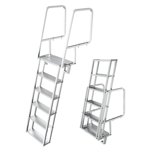 MEIGESI Flip-Up Dock Ladder6 Steps for Dock Pool Boat or Lake 350 lbs Capacity Non-Slip Wide Steps Heavy-Duty Aluminum Easy-Climbing Simple Installation
