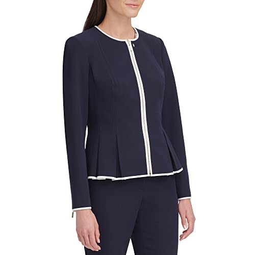 Tommy Hilfiger Women's Peplum Collarless Zip Front Blazer Jacket3