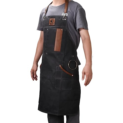 MOUNTAIN GRILLERS Heavy-Duty Leather Grilling Apron for Men - Adjustable Straps - Stylish and Functional for Cooking, BBQ, Baking, and Kitchen Use - Leather Kitchen Apron for Men's Outdoor Activities