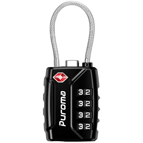 Image of Puroma TSA Approved Luggage Lock, 4 Digit Combination Travel Locks Resettable Code Lock with Zinc Alloy Body for Suitcase, Toolbox, Backpack, Bag, Gym Locker, Basic Black, secure