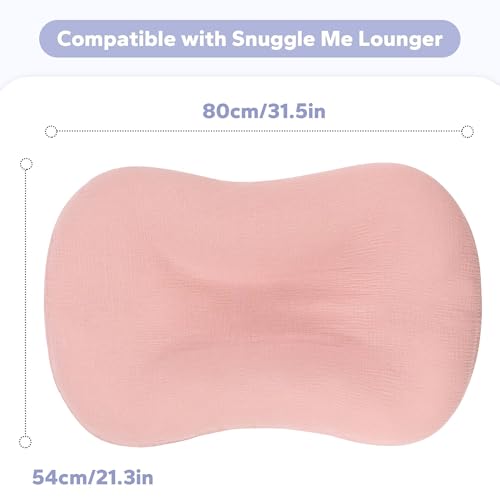 Image of FUNUPUP Muslin Baby Lounger Cover Compatible with Snuggle Me Lounger, Infant Lounger Pillow Cover for Newborn, Removable Newborn Lounger Cover for Boys and Girls, Pink
