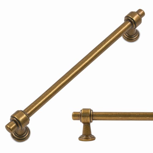 Amerdeco 10 Pack Antique Brass Cabinet Pulls 10 Inch(254mm) Hole Center Drawer Pulls Cabinet Hardware Kitchen Cabinet Handles for Bathroom ZH0069