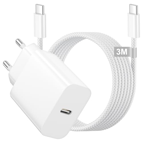 Ładowarka USB C Szybka Ładowarka do iPhone'a 17/Pro Max/17Air,16/16e/15 16 Plus, iPada Air/Mini, ładowarka USB C 20W, Wtyczka ładowarki USBC, Wtyczka ładowarki UsB C, Zasilacz USB c z kablem USBc 3M