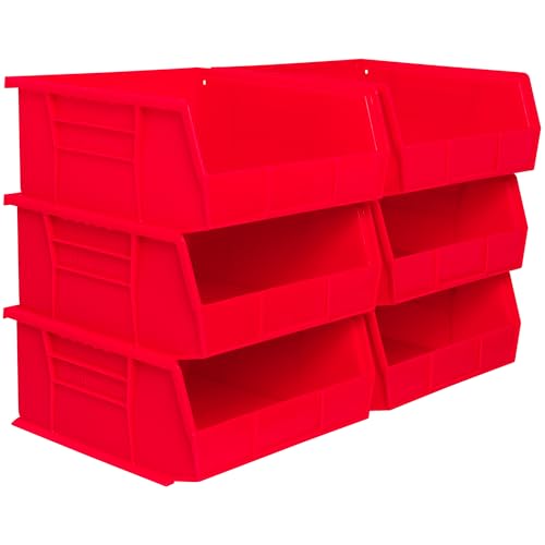 Akro-Mils 30235 AkroBins Plastic Storage Bins, Space-Saving Stackable Bins for Garage, Pantry, Craft Organization, 11-Inch x 11-Inch x 5-Inch, Red, 6-Pack
