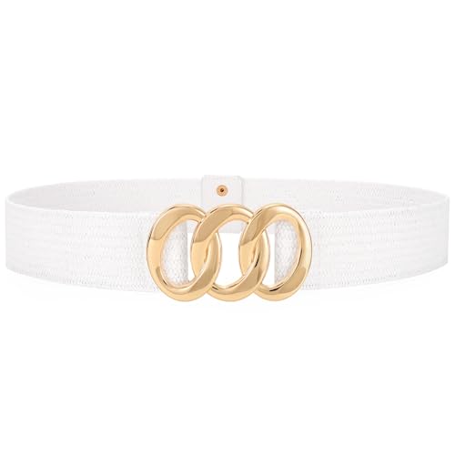 JASGOOD Wide Straw Woven Stretchy Belt for Women Boho Braided Elastic Dress Waist Belt for Ladies,White