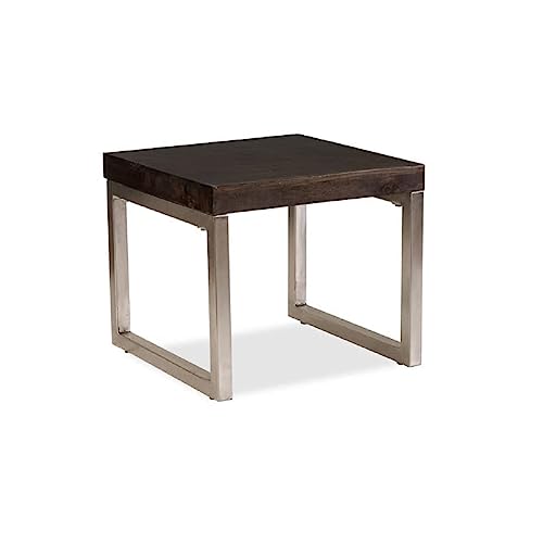Image of Kinsley Solid Wood End Table | Premium Side Table for Home & Kitchen | Dark Walnut Finish | Solid Mango Wood | Chrome Metal Legs Ideal for Home Decor