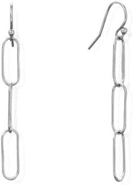 925 Sterling Silver Rhodium Plated Paperclip French Wire Earrings Links Measure 5mm X 15mm Drops 52mm Clip on Earring for Women