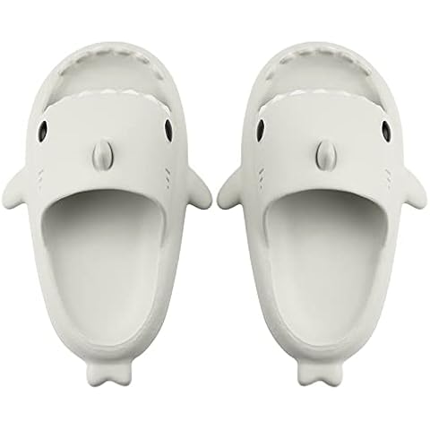 Boys Girls Shark Slippers Summer Cloud Sliders Sandals Cute Soft Lightweight Anti-Slip Beach Pool Shower Shoes Indoor Outdoor Grey 13.5 UK Child Cover