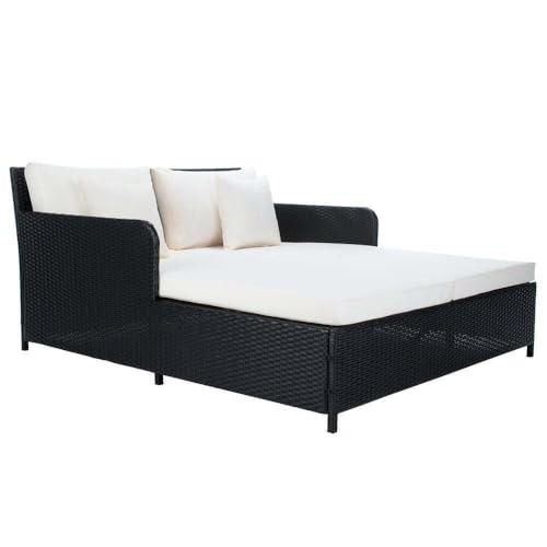 Image of BRISHI Outdoor /Pool Side /Garden /Balcony /Porch /Backyard /Terrace /Patio /Beach /Rectangular Sofa Sunbed Wicker and Rattan Daybed (Black /White)