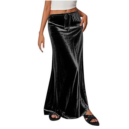 Velvet Skirts for Women Low Rise Drawstring Long Skirt Elasticized