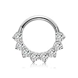 QUZIONE 16G Titanium Septum Clicker Rings,Hypoallergenic Titanium with CZ Crystal Gems, 4 Elegant Styles in 3 Colors-Nose, Cartilage, Tragus, Daith Piercing Jewelry (Luna Radiant-Silver)