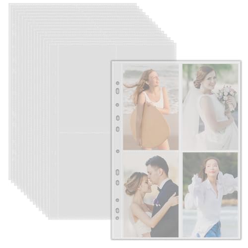 55er Pack A4 Fotohüllen mit 440 Doppelseitig Fächern, Transparente Postkartenhüllen mit 4 Fächern, Klarsichthüllen a4, Top Loading Nachfüllseiten für Fotoalben