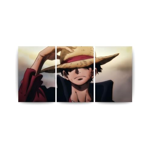 Image of One Piece Anime Manga Poster, One Piece Character Design Wall Poster 3 Panal - A4 Size, 300 GSM, Wall Decor Posters Wall Art For Bedroom, Living room, Office, Dining Room,No Frame (Luffy-6)