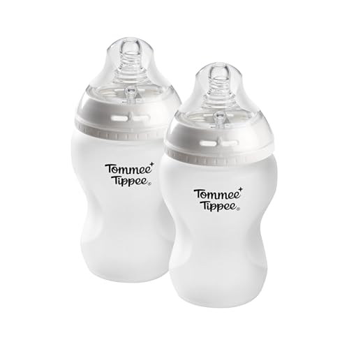 Tommee Tippee Biberones Natural Start de vidrio con revestimiento de silicona aptos para bebés desde 0 meses, 250 ml, Pack de 2
