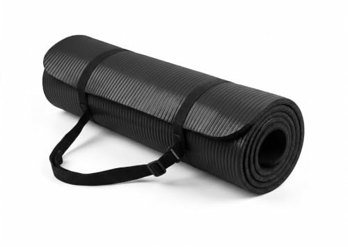 Primo Plus Professional Yoga Mat with Carrying Strap Premium Quality Foam Exercise Mat Non-Slip Surface and Superior Comfort for Home Workout Gym and Fitness (Black)