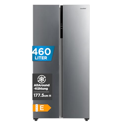 Comfee' RCS609IX2 Side-by-Side Kühl-/Gefrierkombination/No Frost/Inverter Compressor/177,5 cm hoch/271 L Kühlen/189 L Gefrieren/Doppelte Steuerung/SuperCool, Inox