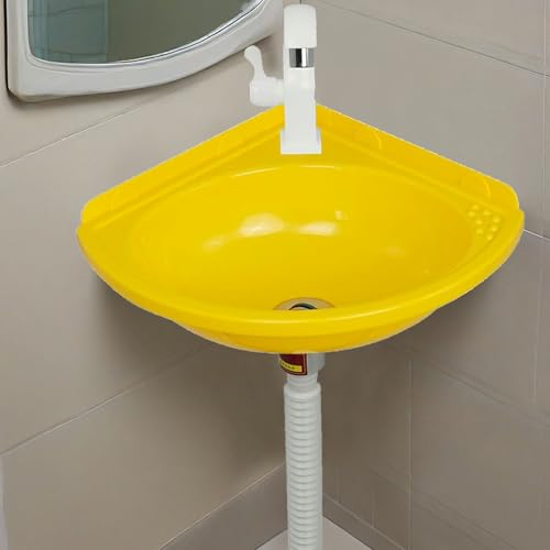 Éviers D'angle en Plastique Lavabos Mural Triangulaire de salle de bain,Petit Lave-Main pour L'intérieur et à L'extérieur avec Robinet et Kit de...