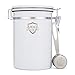 Java Shield White Coffee Container - Airtight Canister with co2 Valve for Freshness - Large Stainless Steel Container with Scoop - Keep Beans and Ground Coffee Fresh Longer - Built-In Calendar Wheel