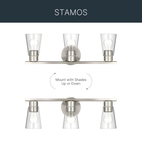 Image of Kichler Stamos 22.25 inch 3-Light Soft Modern Vanity Light with Clear Glass in Brushed Nickel, (8.25 inch H x 22.25 inch W), 55121NICLR