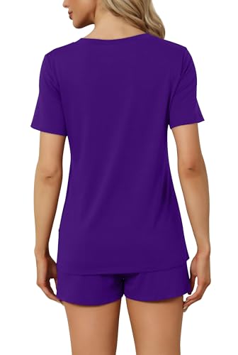 Image of RUBZOOF Women's Short Sleeve Pajama Sets with Pockets Casual V Neck 2 Piece Lounge Sets S-3XL